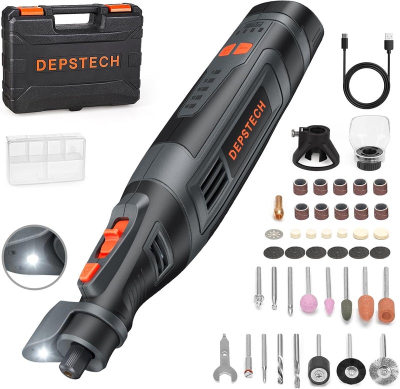DEPSTECH Cordless Rotary Tool Kit, 8V 2.5Ah Larger Battery, 5-Speed 30000RPM Max, LED Work Light, Power Multi Tool 47Pcs Enduring Accessories Set for Carving, Polishing, Sanding, Drilling, DIY Crafts - Image 1